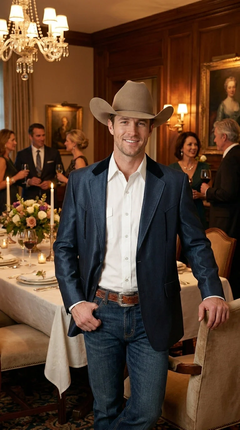 Men’s Sapphire Indigo Western Cowboy Blazer – Classic Western Style Jacket, Country Casual Dress Blazer in Navy Blue with sheen - Image 10