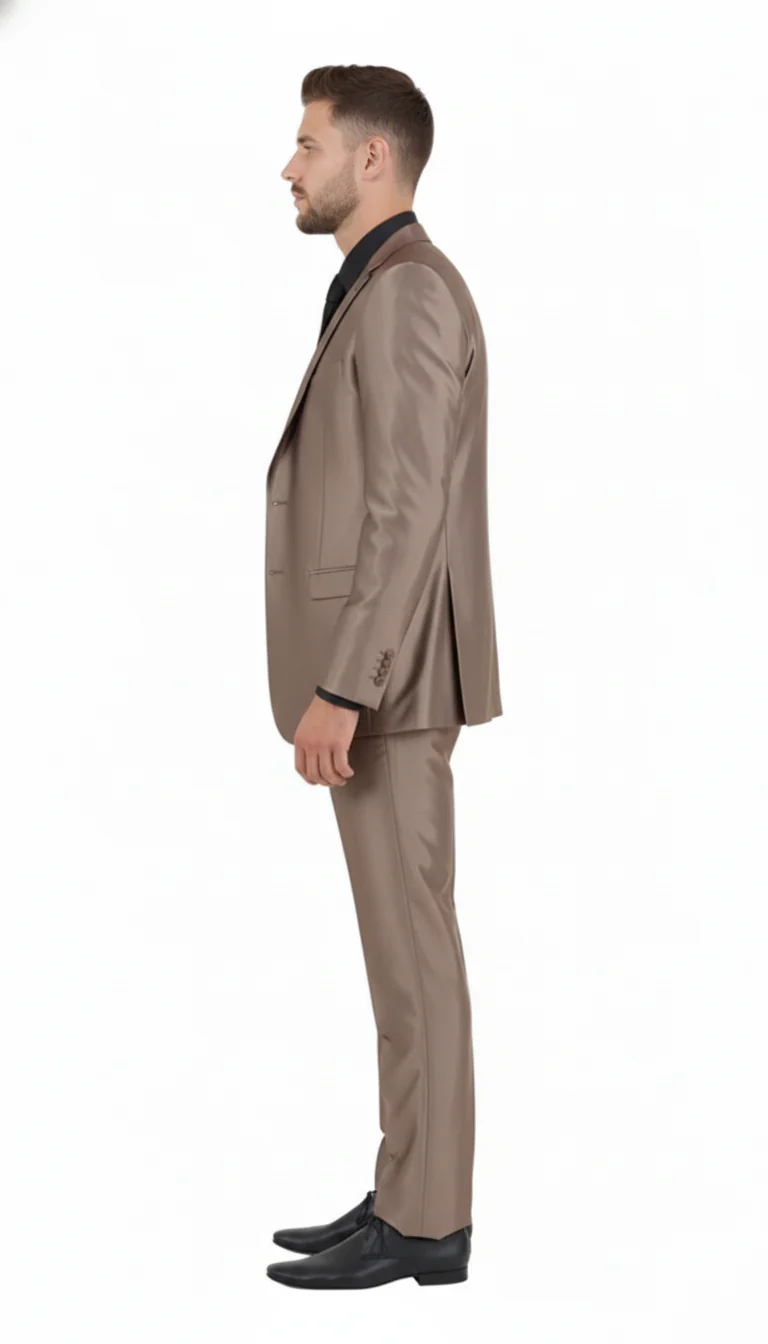 Men’s Sateen Shiny Metallic Mocca Taupe Gold Bronze 3-Piece Suit Set – Shiny Finish slim Fit Formal and Party Suit - Image 5