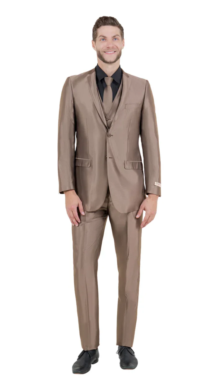 Men’s Sateen Shiny Metallic Mocca Taupe Gold Bronze 3-Piece Suit Set – Shiny Finish slim Fit Formal and Party Suit - Image 8