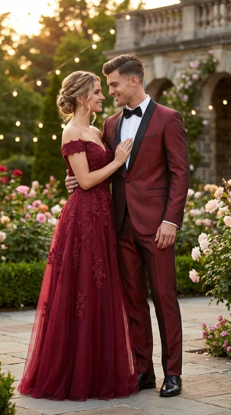 Men’s Shiny Burgundy Satin Tuxedo Jacket with Black Shawl Lapel | Formal Wedding & Prom Blazer - Sharkskin Fabric - Image 7