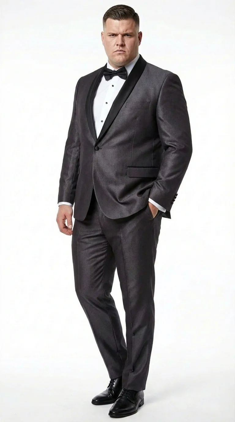 Men’s Shiny Sateen Charcoal Gray Tuxedo Three Piece Suit with Black Shawl Lapel | Formal Wedding Prom Suit Sharkskin - Image 6