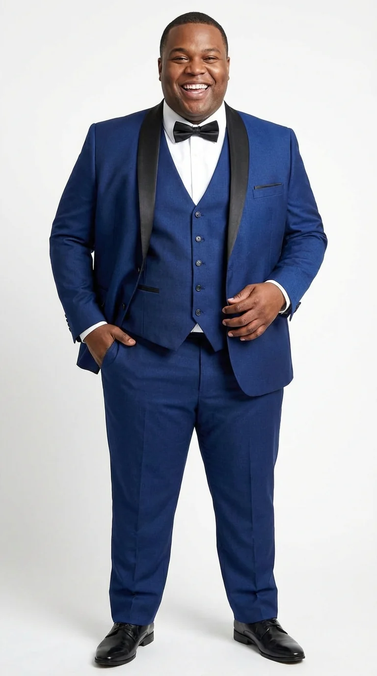 Men’s Shiny Sharkskin Saphire Royal Blue Tuxedo 3 Piece Suit with Black Shawl Lapel | Formal Wedding Prom Suit Shiny Fabric - Image 5