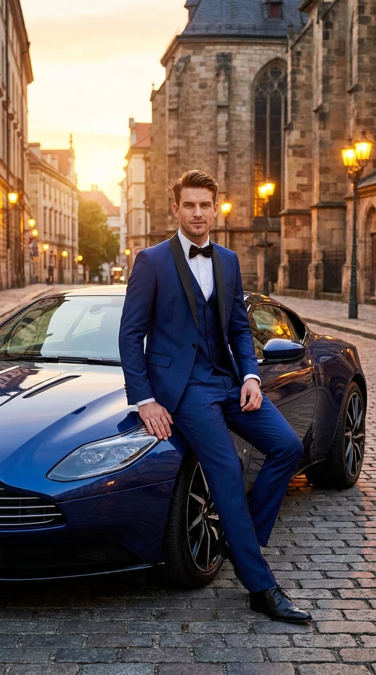 Men’s Shiny Sharkskin Saphire Royal Blue Tuxedo 3 Piece Suit with Black Shawl Lapel | Formal Wedding Prom Suit Shiny Fabric - Image 7