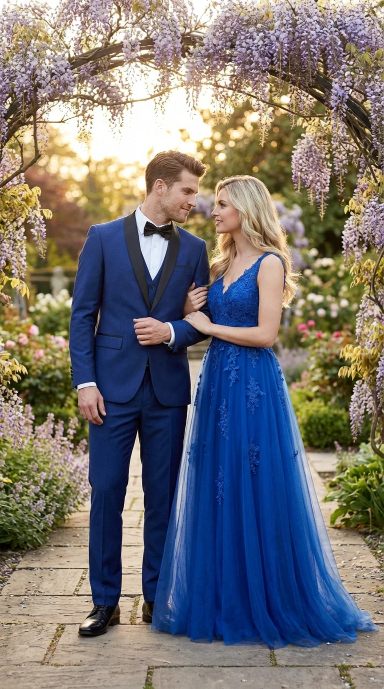 Men’s Shiny Sharkskin Saphire Royal Blue Tuxedo 3 Piece Suit with Black Shawl Lapel | Formal Wedding Prom Suit Shiny Fabric - Image 9