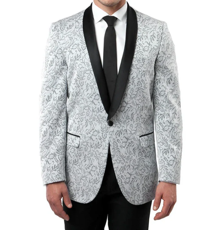 Men’s Silver and Black Floral Blazer – Elegant Formal Tuxedo Style Blazer Jacket for Wedding, Party, Prom and Evening Wear - Image 15