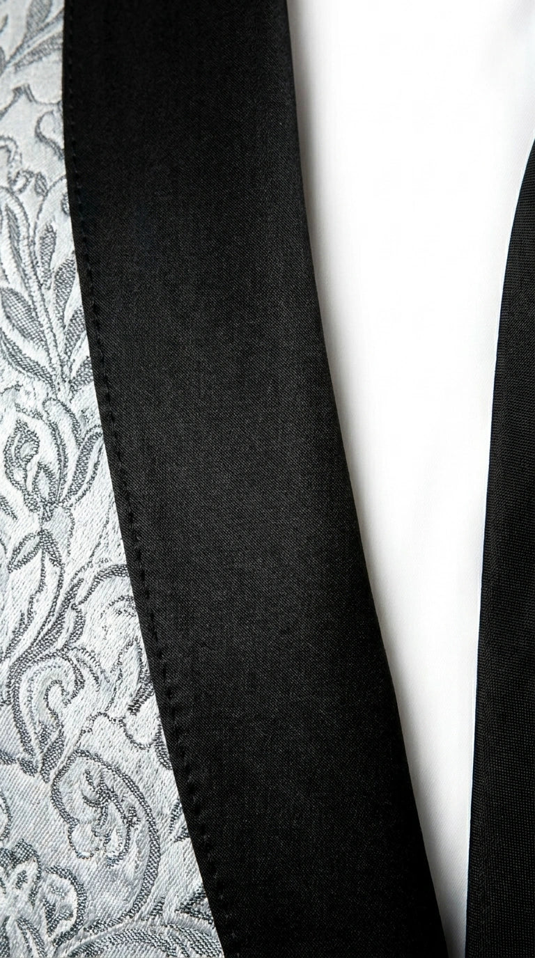 Men’s Silver and Black Floral Blazer – Elegant Formal Tuxedo Style Blazer Jacket for Wedding, Party, Prom and Evening Wear - Image 8