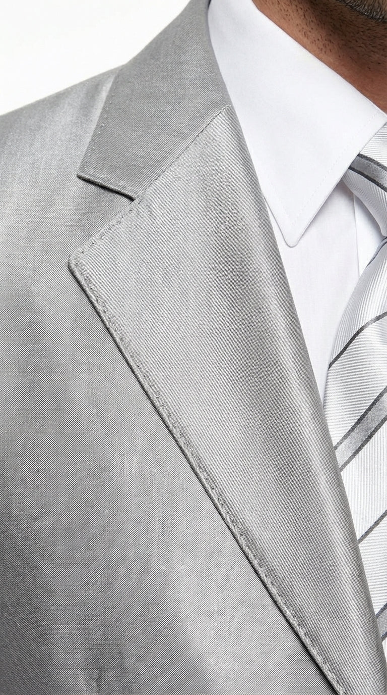 Men’s Silver Grey Sharkskin Suit – 3 Button Classic Fit Shiny Formal Suit for Wedding, Business and Party Wear - Image 14