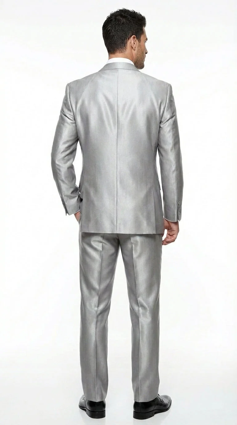 Men’s Silver Grey Sharkskin Suit – 3 Button Classic Fit Shiny Formal Suit for Wedding, Business and Party Wear - Image 2