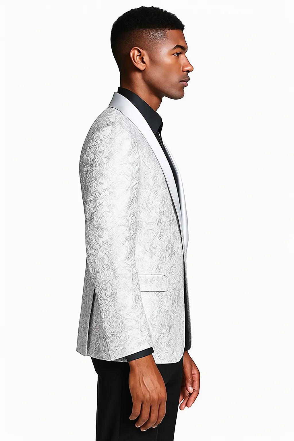 Men’s Silver Grey Tonal Paisley Tuxedo Jacket – Slim Fit Wedding & Prom Blazer - Image 4