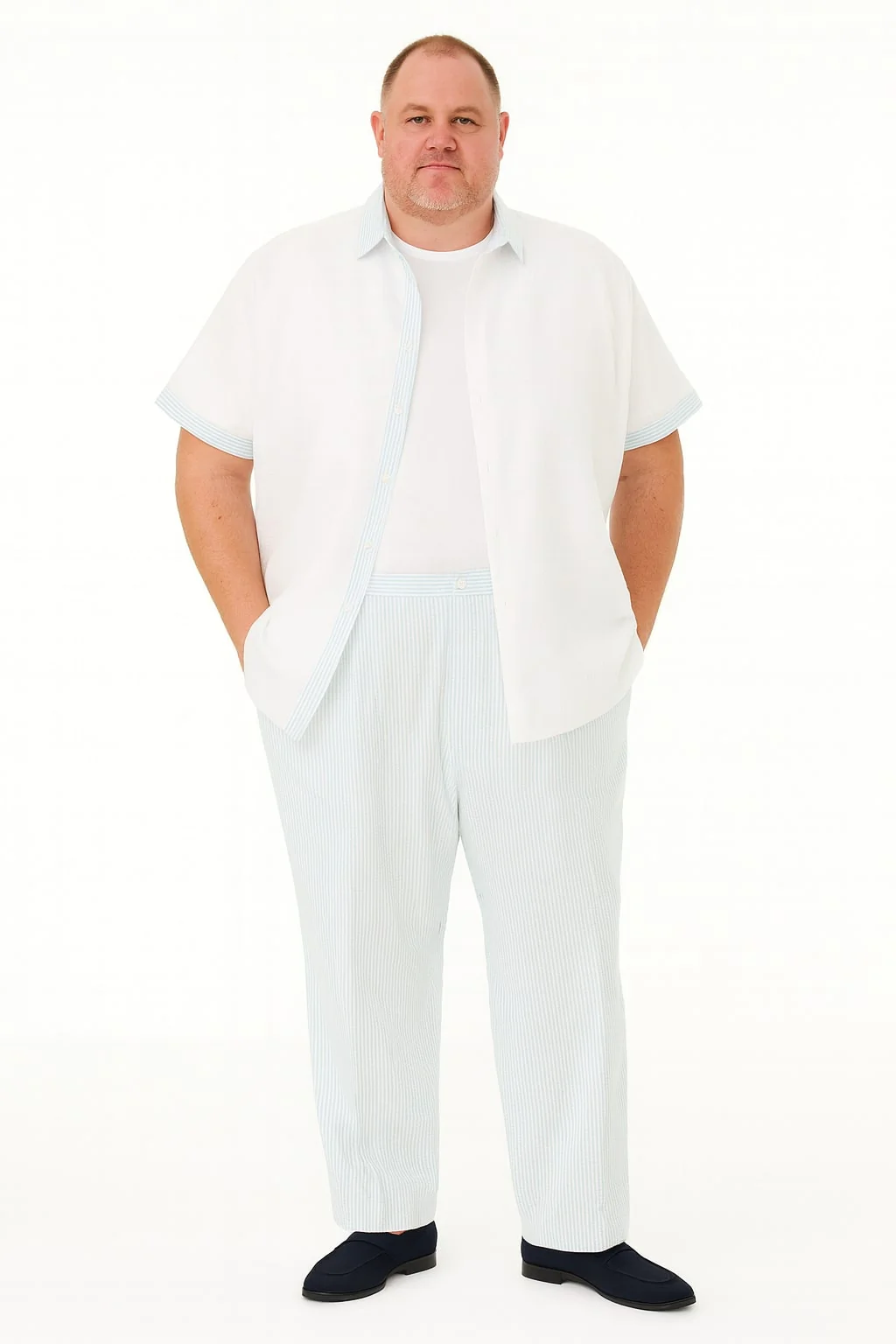 Men’s Sky Blue Two-Piece Short Sleeve Shirt and Pants Set – Casual Summer Outfit - Image 5