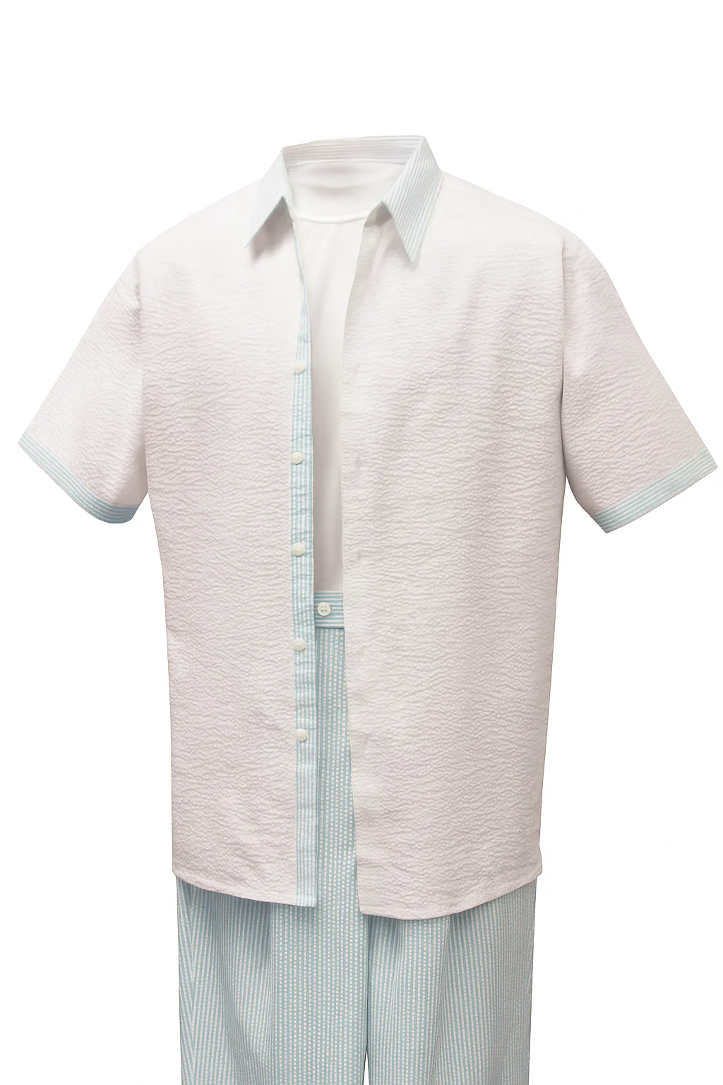 Men’s Sky Blue Two-Piece Short Sleeve Shirt and Pants Set – Casual Summer Outfit - Image 6