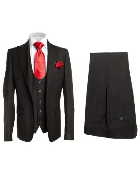 Rossi Man Men's Slim Fit Black Suit – Double-Breasted Vest, Elegant Formalwear - Image 2
