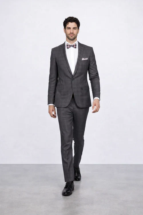 Men’s Slim Fit Charcoal Plaid Suit by Rossiman Rossi – 1-Button Jacket & Tapered Pants - Image 3