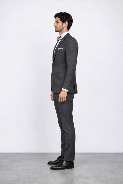 Men’s Slim Fit Charcoal Plaid Suit by Rossiman Rossi – 1-Button Jacket & Tapered Pants - Image 4