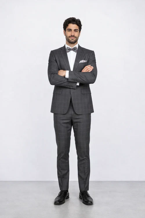 Men’s Slim Fit Charcoal Plaid Suit by Rossiman Rossi – 1-Button Jacket & Tapered Pants - Image 5