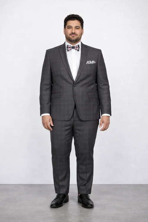 Men’s Slim Fit Charcoal Plaid Suit by Rossiman Rossi – 1-Button Jacket & Tapered Pants - Image 6