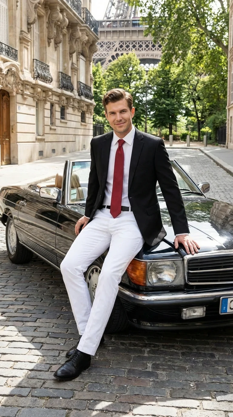 Men’s Solid Black Two Button Suit Jacket Blazer With White Pants | Black Blazer Sport Coat - Image 4