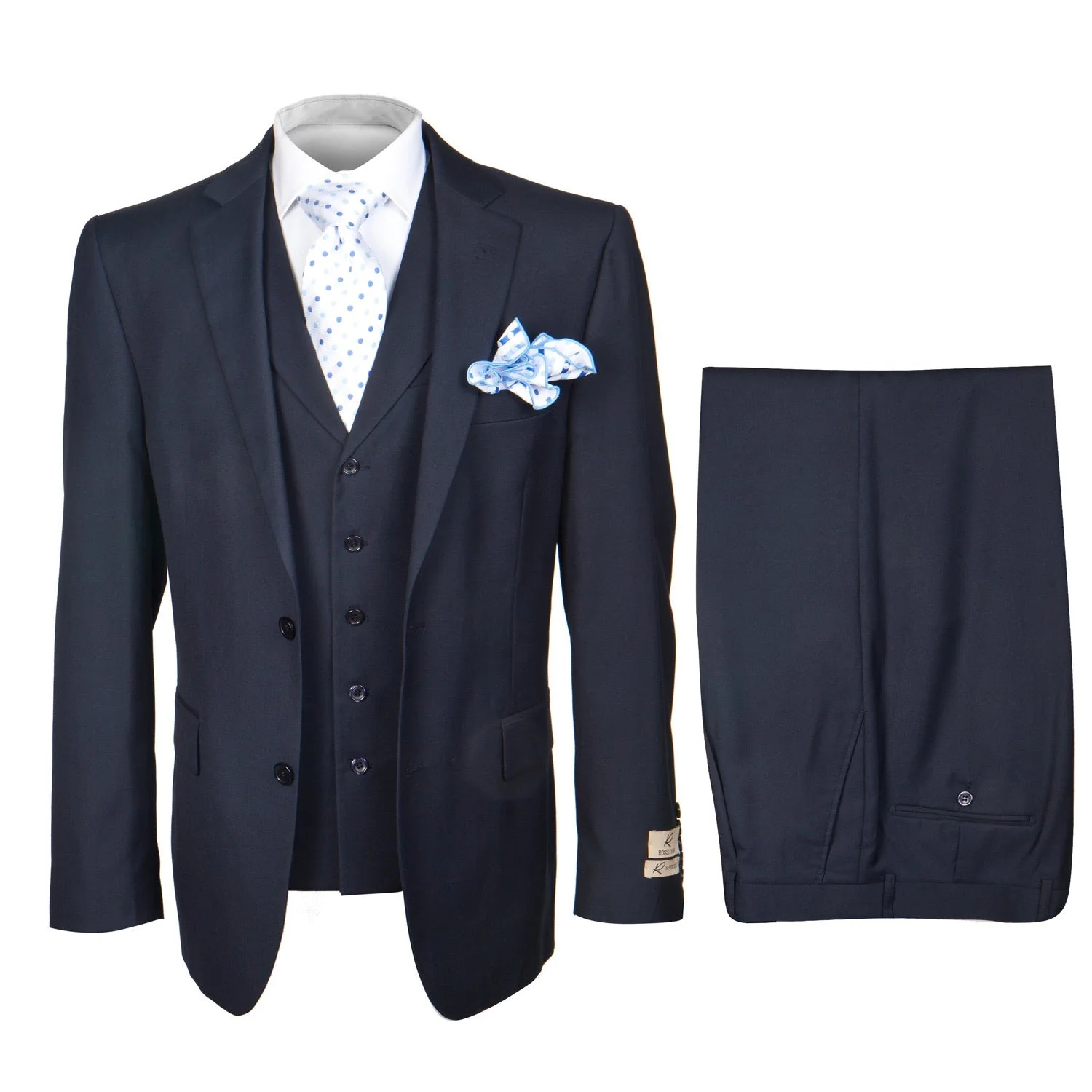 Men’s Solid Navy Blue 3-Piece Suit – CYRUS RM116 by Rossi Man - Image 2