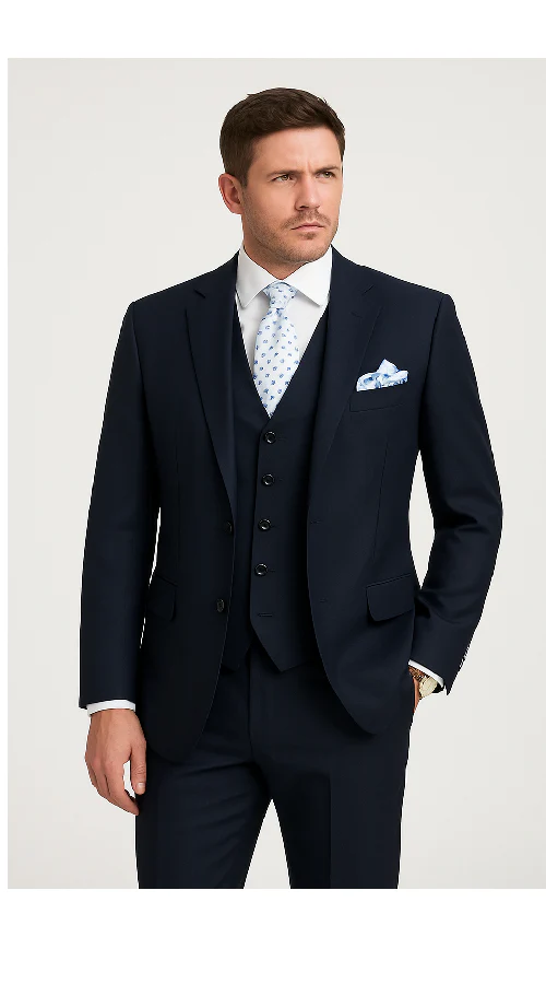 Men’s Solid Navy Blue 3-Piece Suit – CYRUS RM116 by Rossi Man - Image 3