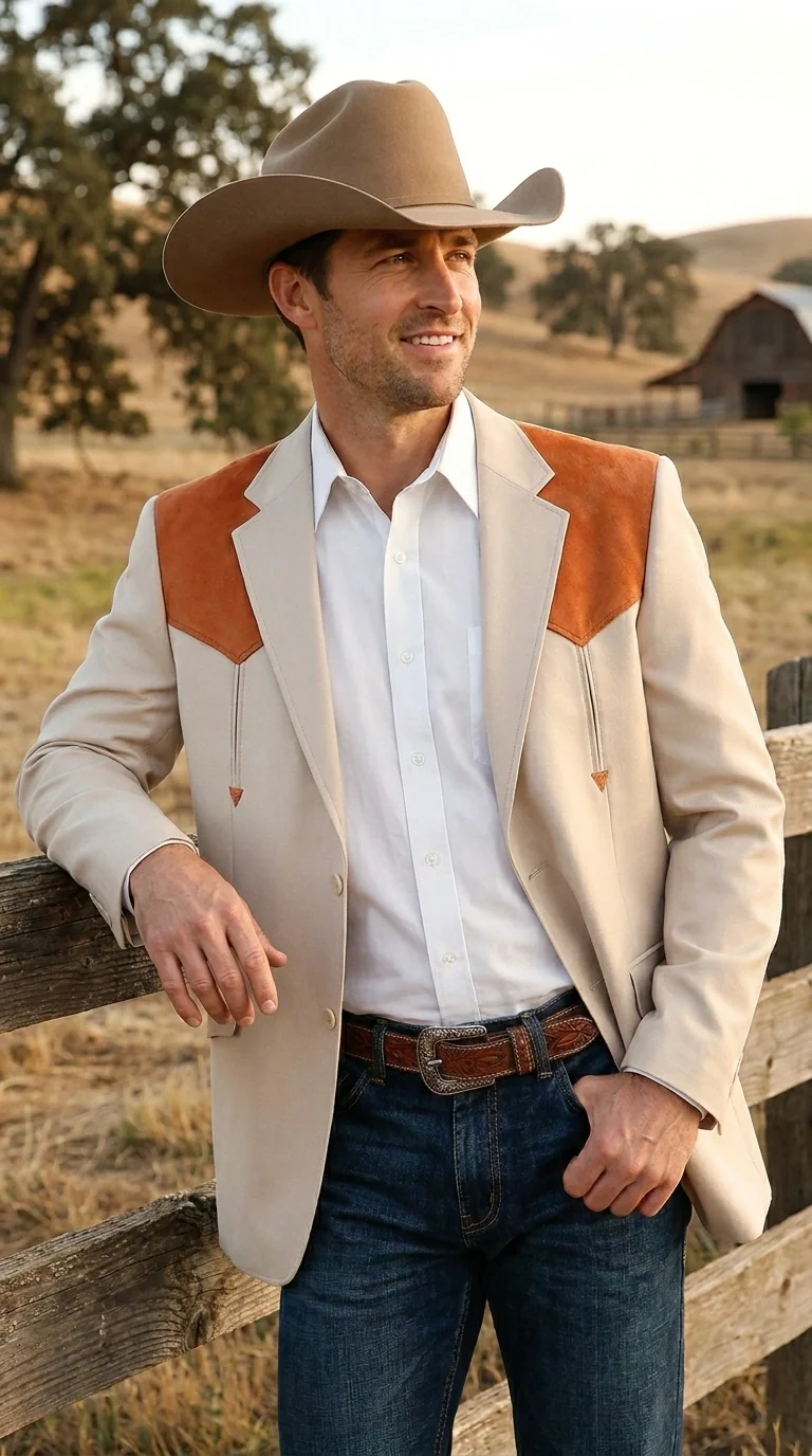 Men’s Tan Beige and Rust Western Cowboy Blazer – Classic Country Style Jacket, Vintage Western Dress Blazer for Men Country Jacket - Image 6