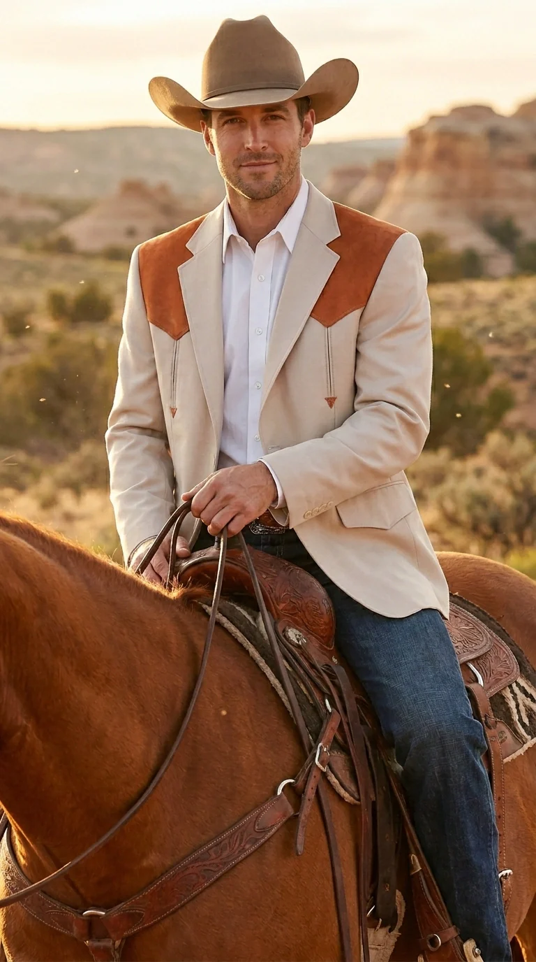 Men’s Tan Beige and Rust Western Cowboy Blazer – Classic Country Style Jacket, Vintage Western Dress Blazer for Men Country Jacket - Image 7
