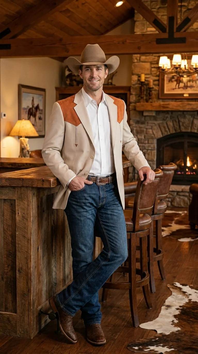 Men’s Tan Beige and Rust Western Cowboy Blazer – Classic Country Style Jacket, Vintage Western Dress Blazer for Men Country Jacket - Image 9