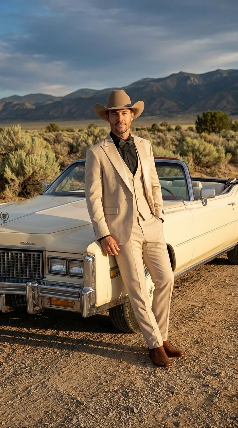 Men’s Tan Cowboy Suit – Western Formal Two Piece Suit for Weddings,  Champaign Sand Color - Image 11