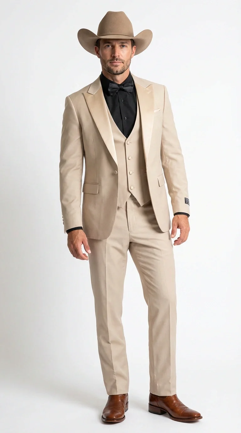 Men’s Tan Cowboy Suit – Western Formal Two Piece Suit for Weddings,  Champaign Sand Color - Image 2