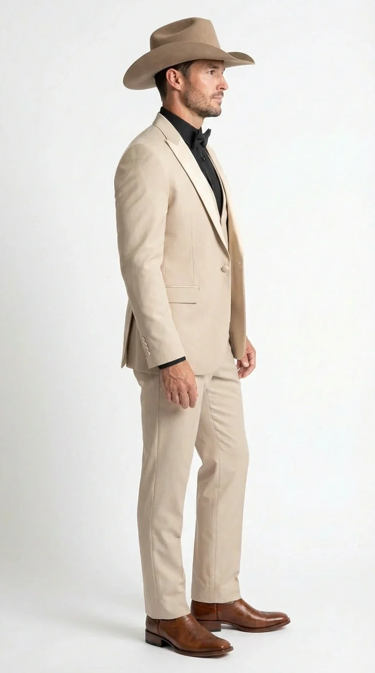 Men’s Tan Cowboy Suit – Western Formal Two Piece Suit for Weddings,  Champaign Sand Color - Image 4
