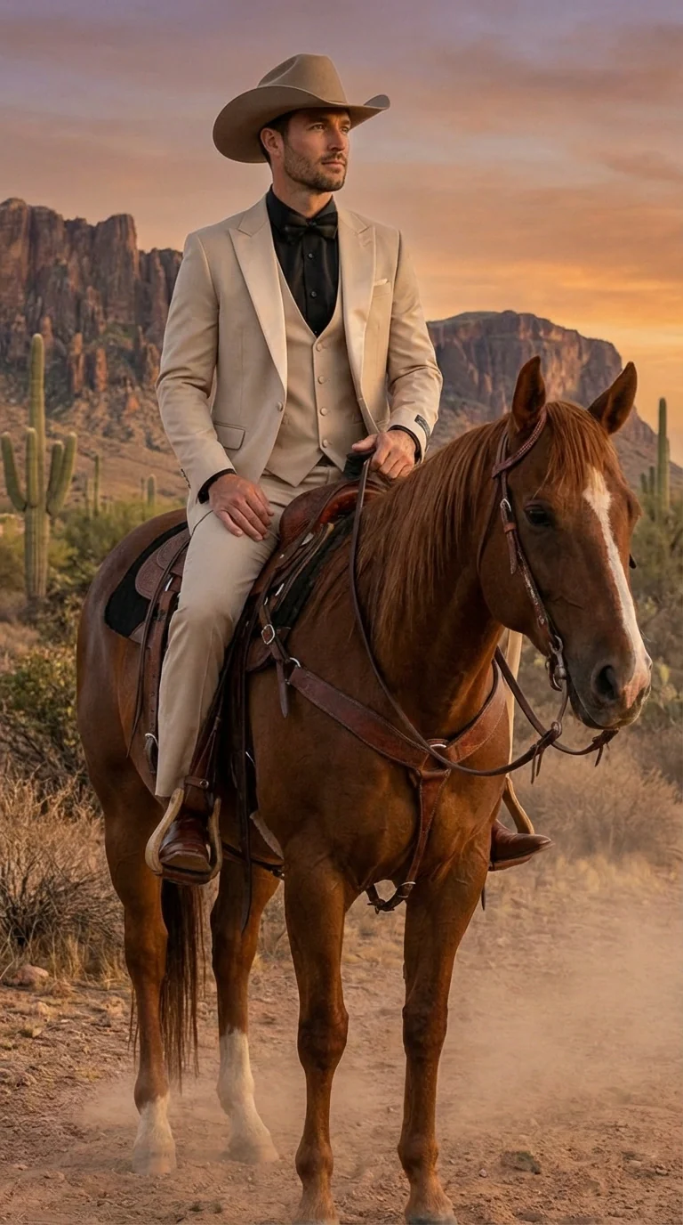 Men’s Tan Cowboy Suit – Western Formal Two Piece Suit for Weddings,  Champaign Sand Color - Image 6