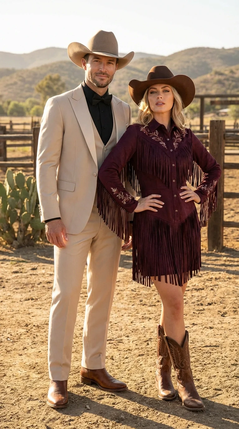 Men’s Tan Cowboy Suit – Western Formal Two Piece Suit for Weddings,  Champaign Sand Color - Image 8