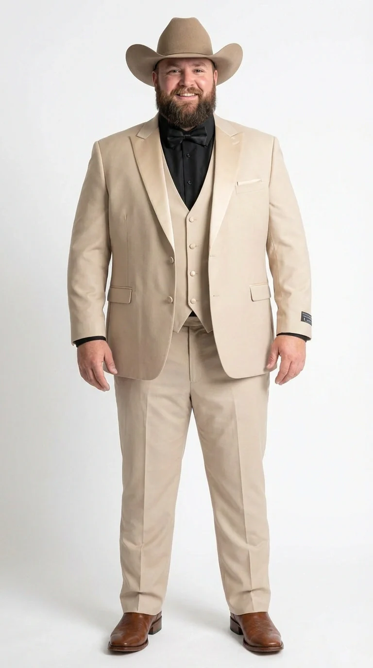 Men’s Tan Cowboy Suit – Western Formal Two Piece Suit for Weddings,  Champaign Sand Color - Image 9