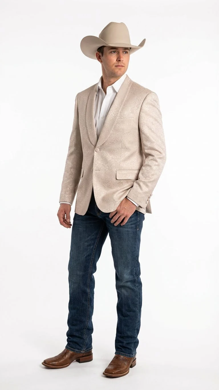 Men’s Tan Khaki Beige Cream Champaign Paisley Western Blazer Jacket, Embossed Dress Sport Coat for Wedding Party Rodeo Style - Image 10