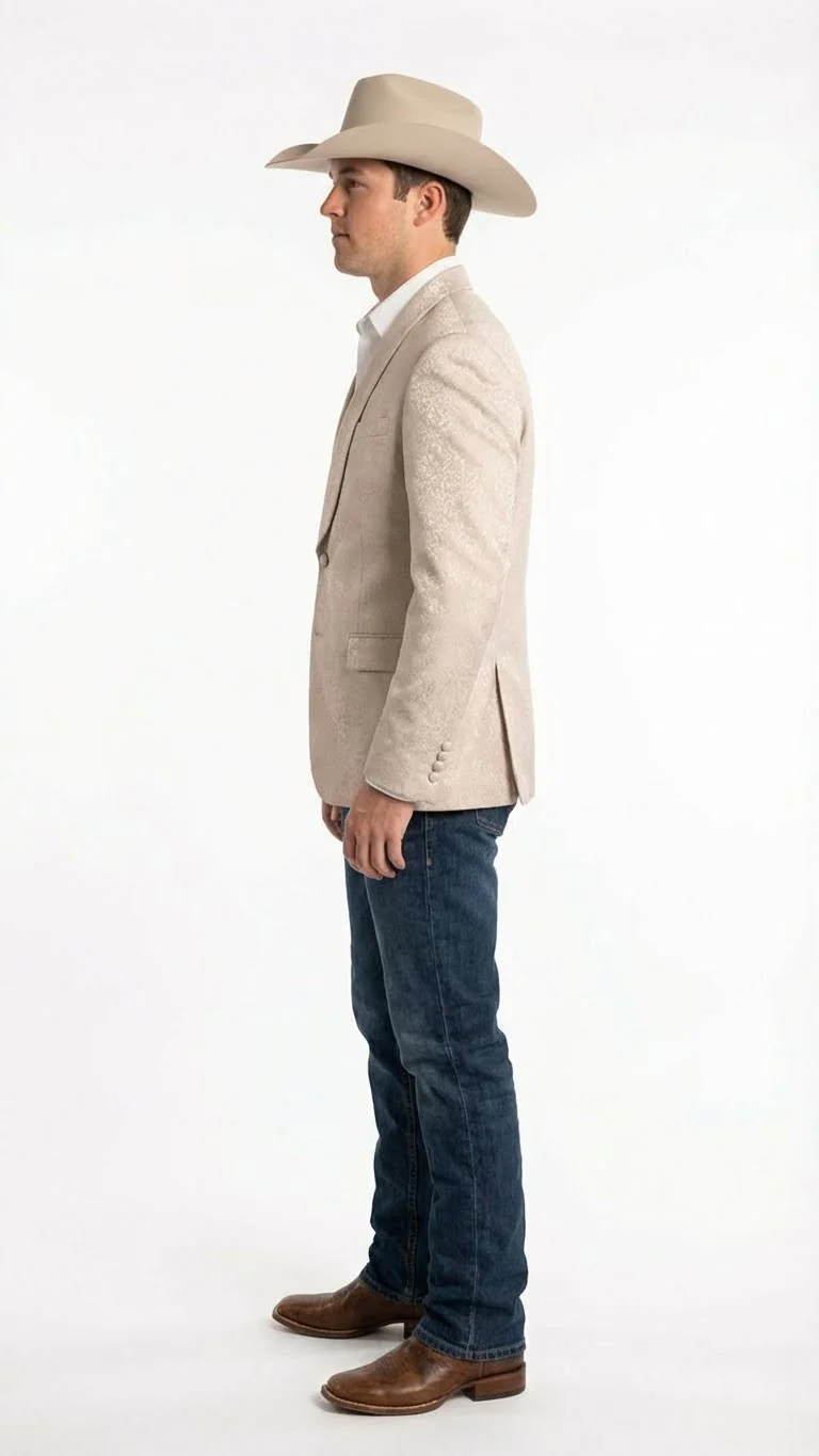 Men’s Tan Khaki Beige Cream Champaign Paisley Western Blazer Jacket, Embossed Dress Sport Coat for Wedding Party Rodeo Style - Image 4