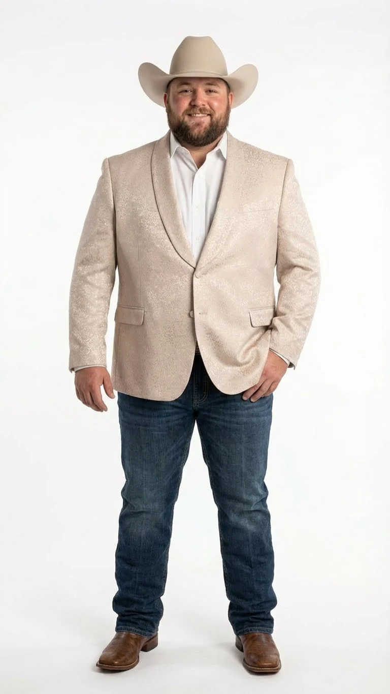 Men’s Tan Khaki Beige Cream Champaign Paisley Western Blazer Jacket, Embossed Dress Sport Coat for Wedding Party Rodeo Style - Image 5