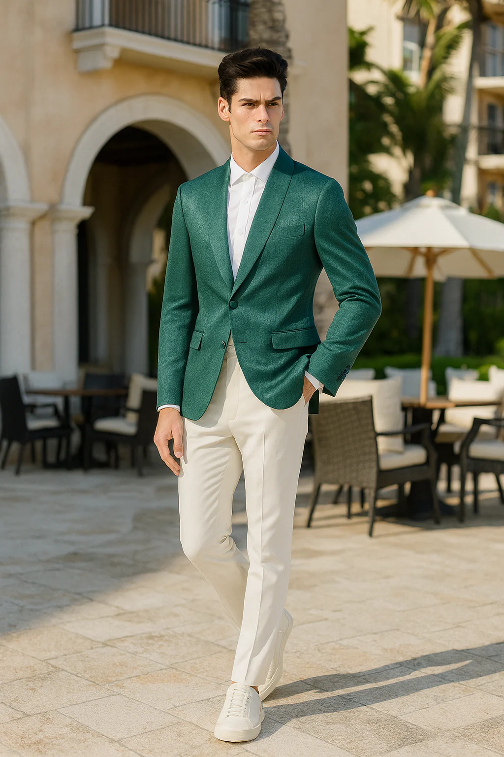 Men’s Teal Green Floral Jacquard Blazer – Slim Fit Tuxedo Jacket for Weddings, Proms, and Parties - Image 3
