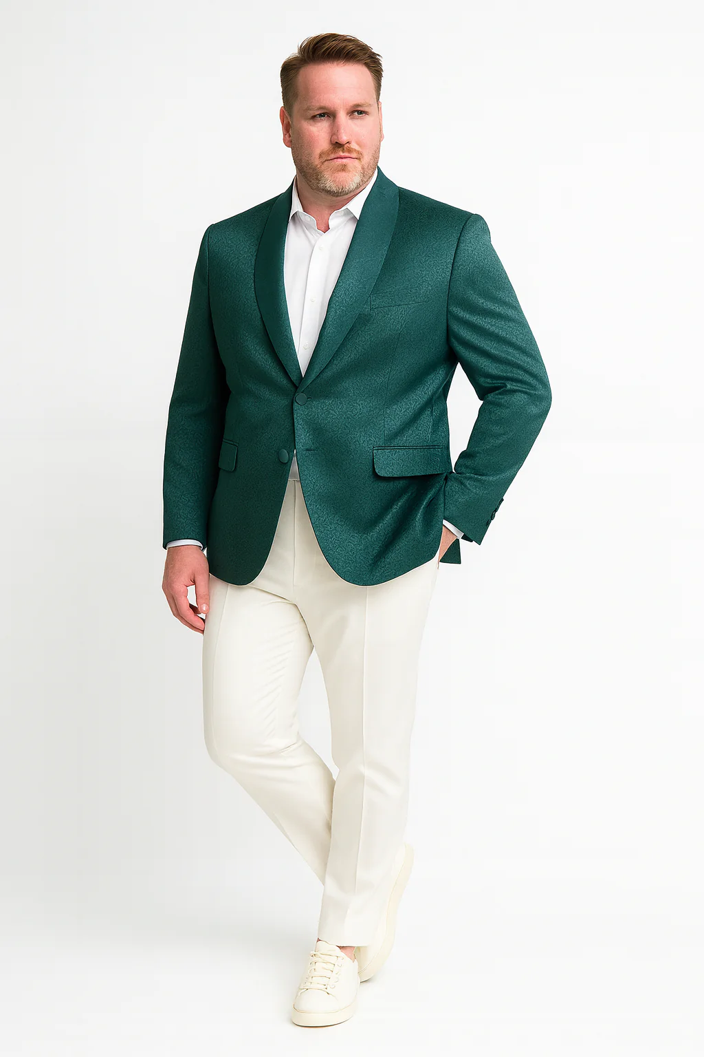 Men’s Teal Green Floral Jacquard Blazer – Slim Fit Tuxedo Jacket for Weddings, Proms, and Parties - Image 4