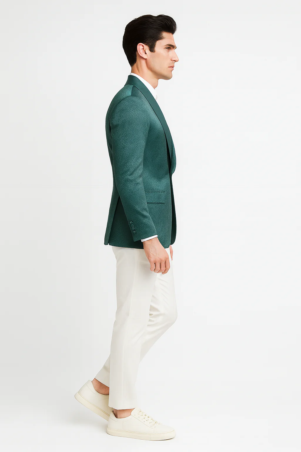 Men’s Teal Green Floral Jacquard Blazer – Slim Fit Tuxedo Jacket for Weddings, Proms, and Parties - Image 6