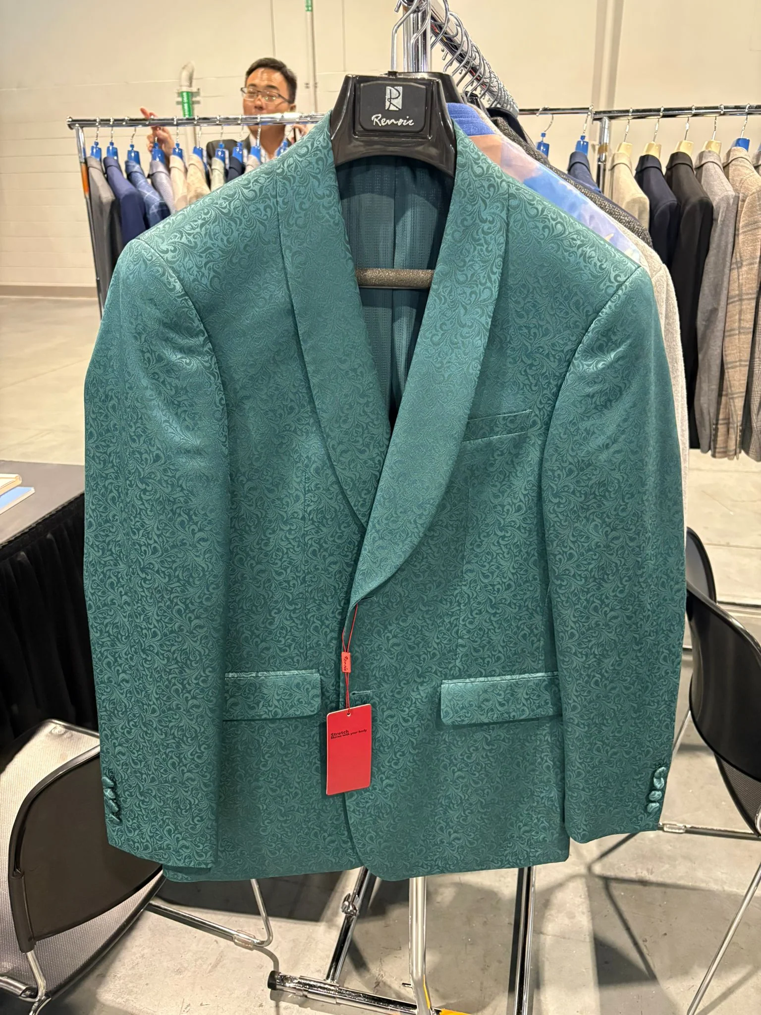 Men’s Teal Green Floral Jacquard Blazer – Slim Fit Tuxedo Jacket for Weddings, Proms, and Parties - Image 8