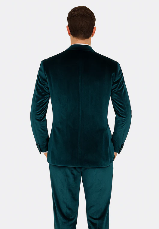 Men’s Teal Velvet Peak Lapel Suit – 2-Piece Skinny Fit Formalwear by Tazzio - Image 3