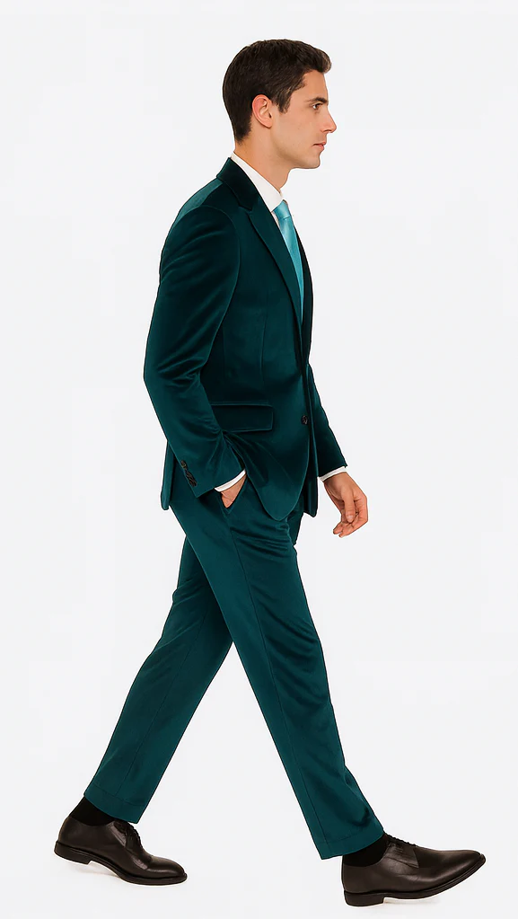 Men’s Teal Velvet Peak Lapel Suit – 2-Piece Skinny Fit Formalwear by Tazzio - Image 7