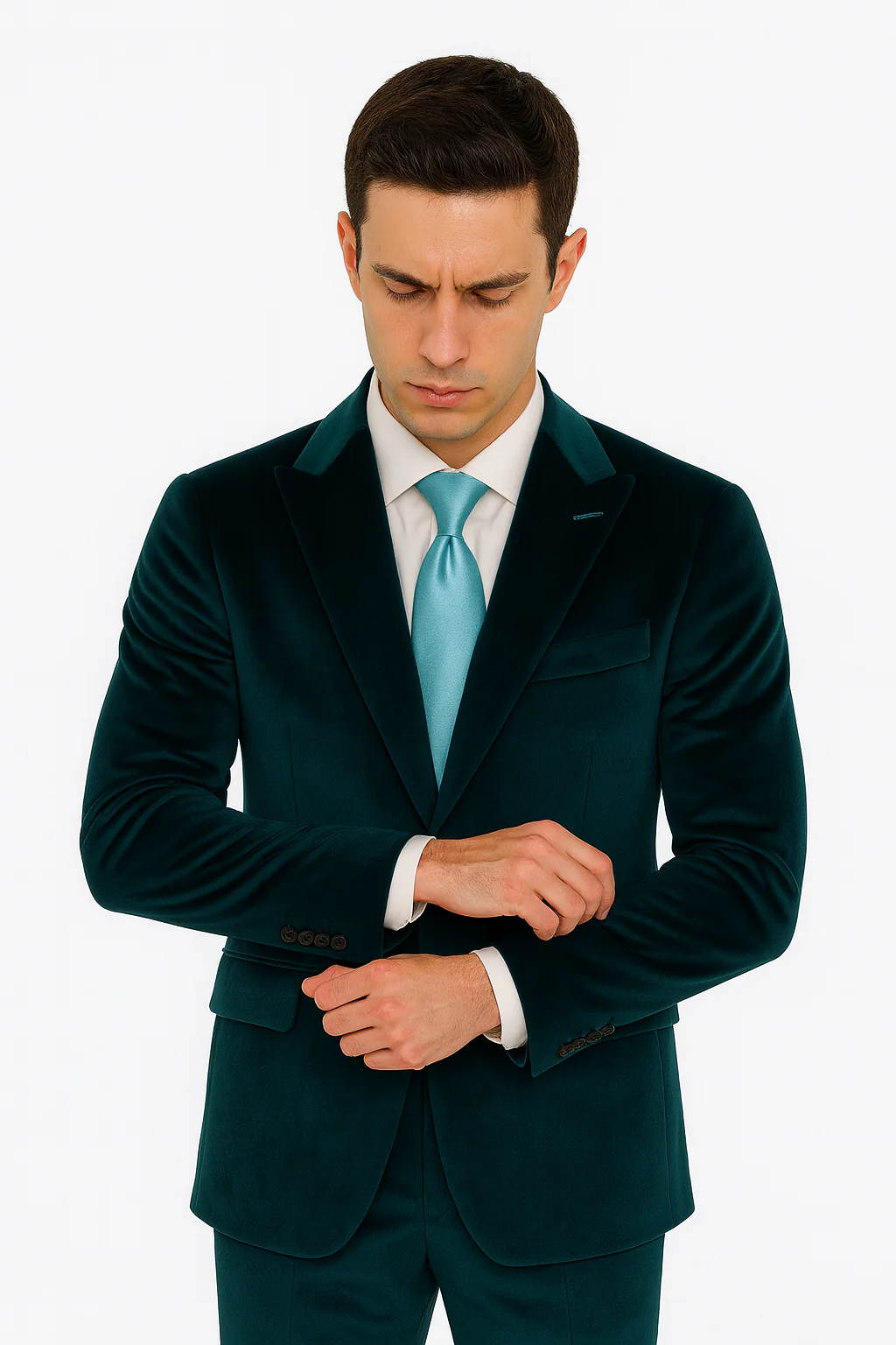 Men’s Teal Velvet Peak Lapel Suit – 2-Piece Skinny Fit Formalwear by Tazzio - Image 8