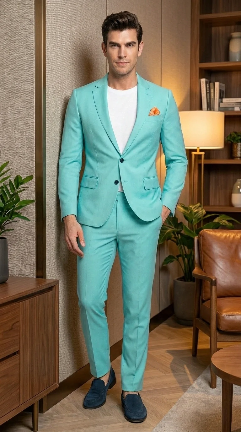 Men’s Turquoise 2 Piece Suit with Jacket and Pants, Formal Wedding Suit for Prom, Parties, Summer Events, and Special Occasions - Image 11