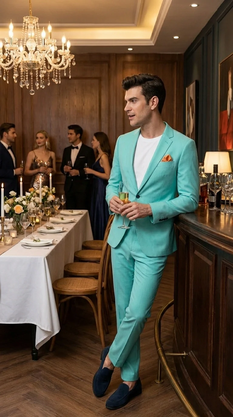 Men’s Turquoise 2 Piece Suit with Jacket and Pants, Formal Wedding Suit for Prom, Parties, Summer Events, and Special Occasions - Image 12