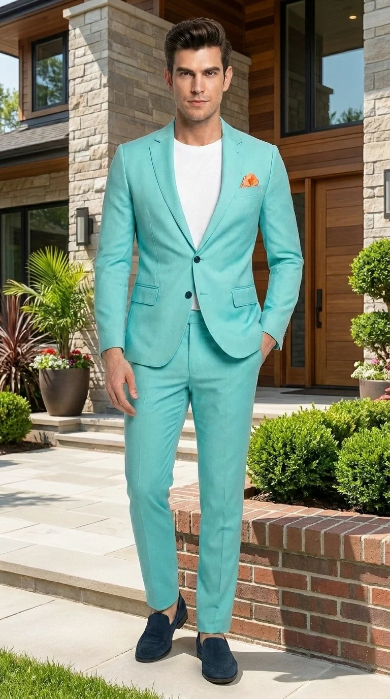 Men’s Turquoise 2 Piece Suit with Jacket and Pants, Formal Wedding Suit for Prom, Parties, Summer Events, and Special Occasions - Image 13