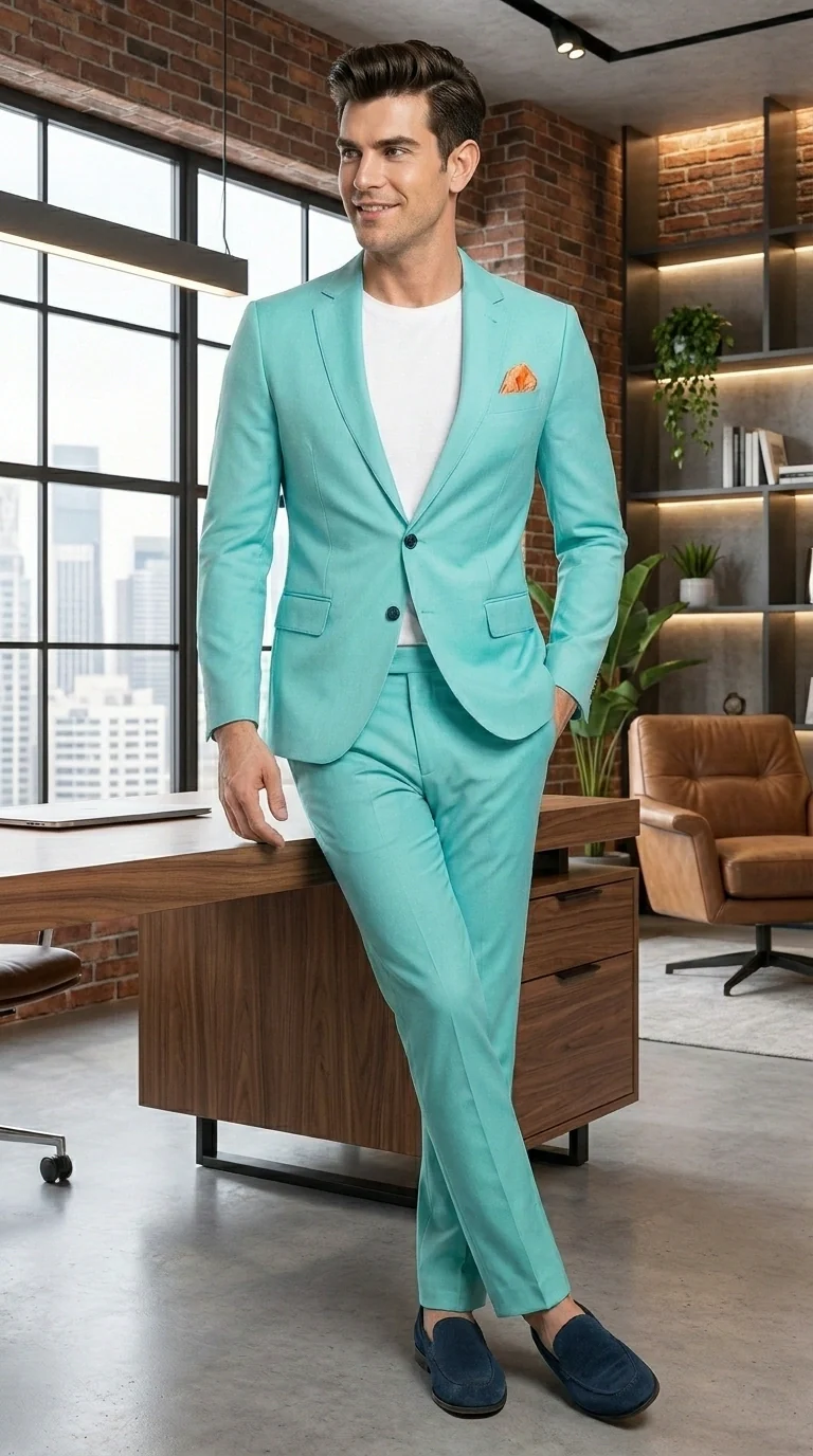 Men’s Turquoise 2 Piece Suit with Jacket and Pants, Formal Wedding Suit for Prom, Parties, Summer Events, and Special Occasions - Image 14