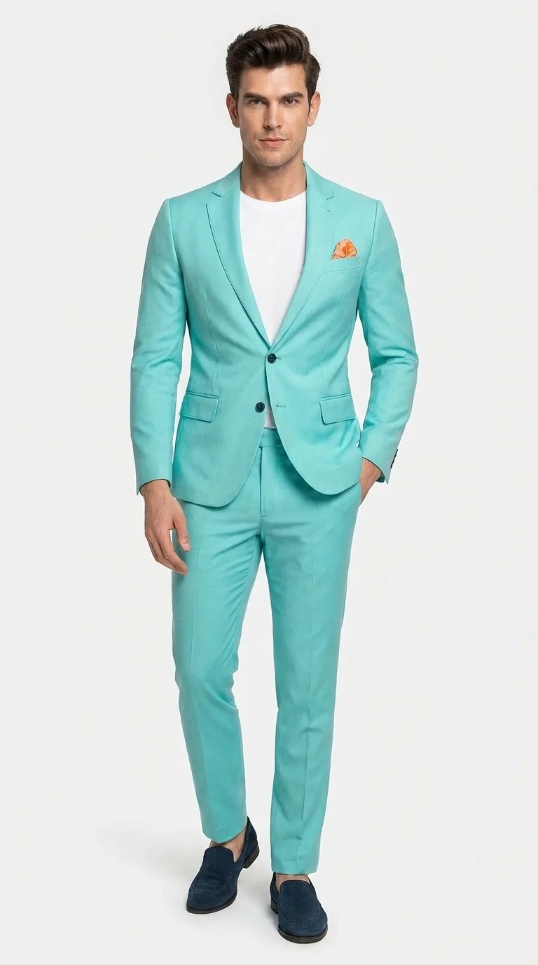 Men’s Turquoise 2 Piece Suit with Jacket and Pants, Formal Wedding Suit for Prom, Parties, Summer Events, and Special Occasions - Image 2