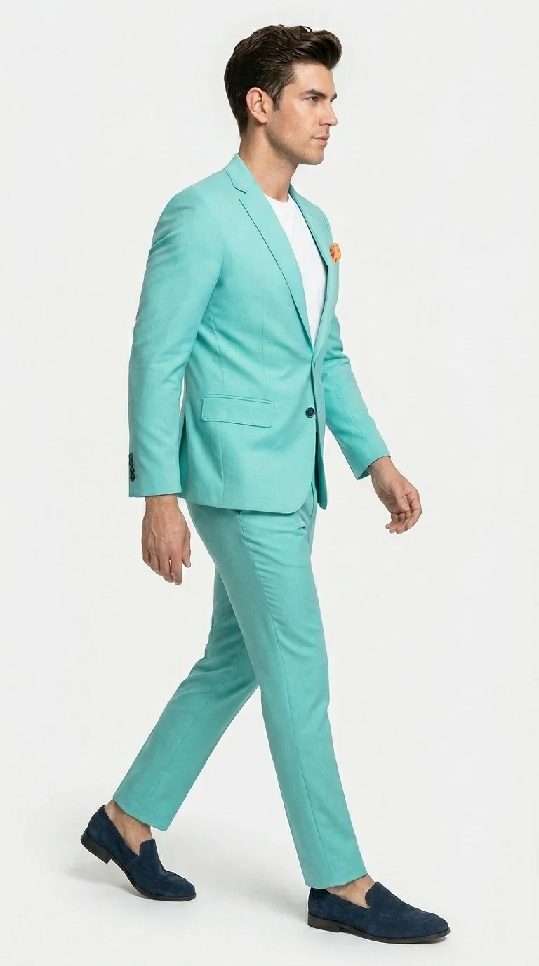 Men’s Turquoise 2 Piece Suit with Jacket and Pants, Formal Wedding Suit for Prom, Parties, Summer Events, and Special Occasions - Image 4