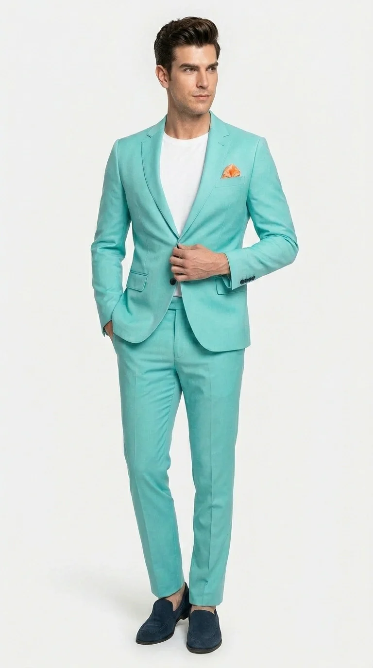Men’s Turquoise 2 Piece Suit with Jacket and Pants, Formal Wedding Suit for Prom, Parties, Summer Events, and Special Occasions - Image 5