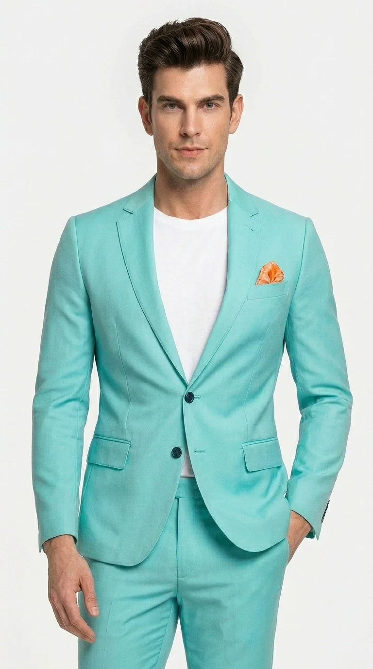 Men’s Turquoise 2 Piece Suit with Jacket and Pants, Formal Wedding Suit for Prom, Parties, Summer Events, and Special Occasions - Image 6